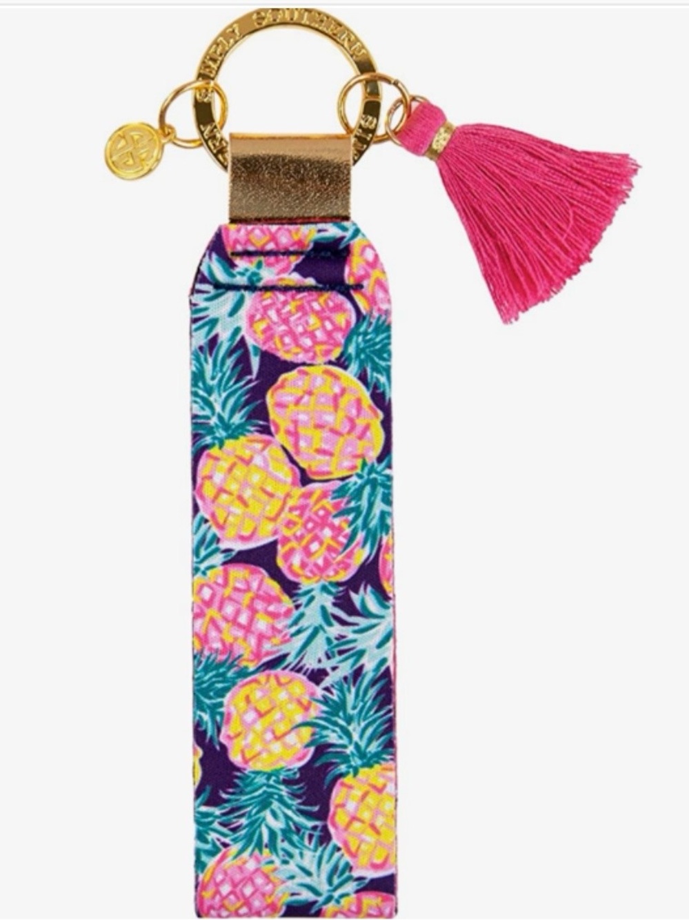 Simply Southern Pink & Yellow Pineapple Wristlet Keychain with Tassel